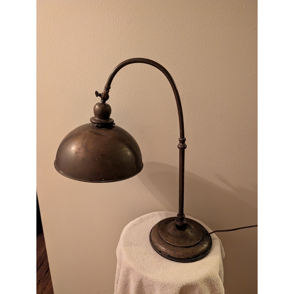 Antique Handel  All Brass Gooseneck  Lamp. Rare.Cloth Tag.Industrial Styled.